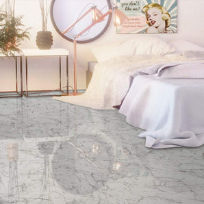 Falquon Carrera Marble White Tile Laminate Flooring 8mm D2921